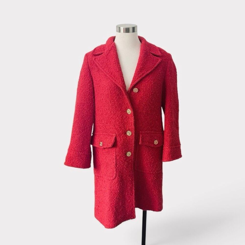 Zara Boucle Lamb Wool Red Jacket Coat Small Trench Peacoat